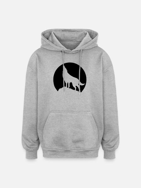Wolf - Mond - Oversized Unisex Hoodie - Grau meliert