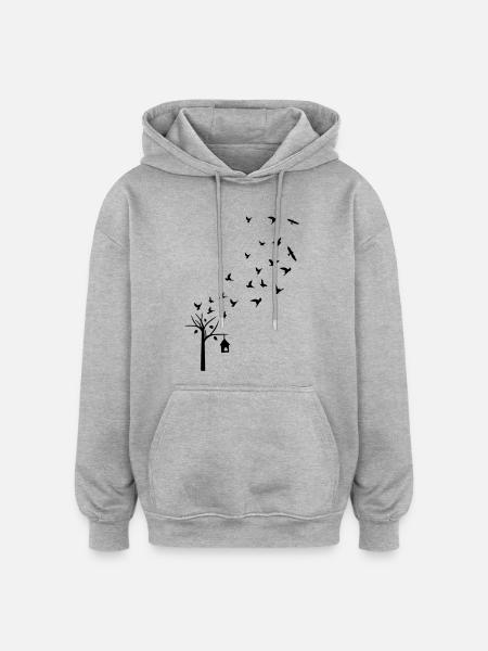 Tree & Bird's cage - Oversized Unisex Hoodie - heather grey