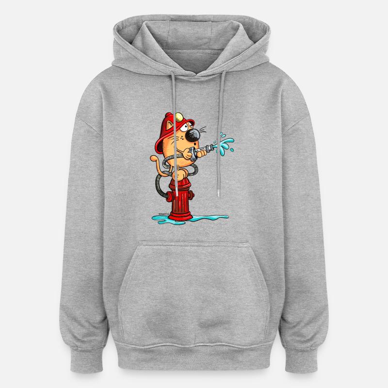 Pompier Chat - Sweat à capuche oversize unisexe - gris chiné