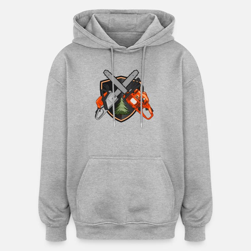 Chainsaws on shield - Oversized Unisex Hoodie - heather grey