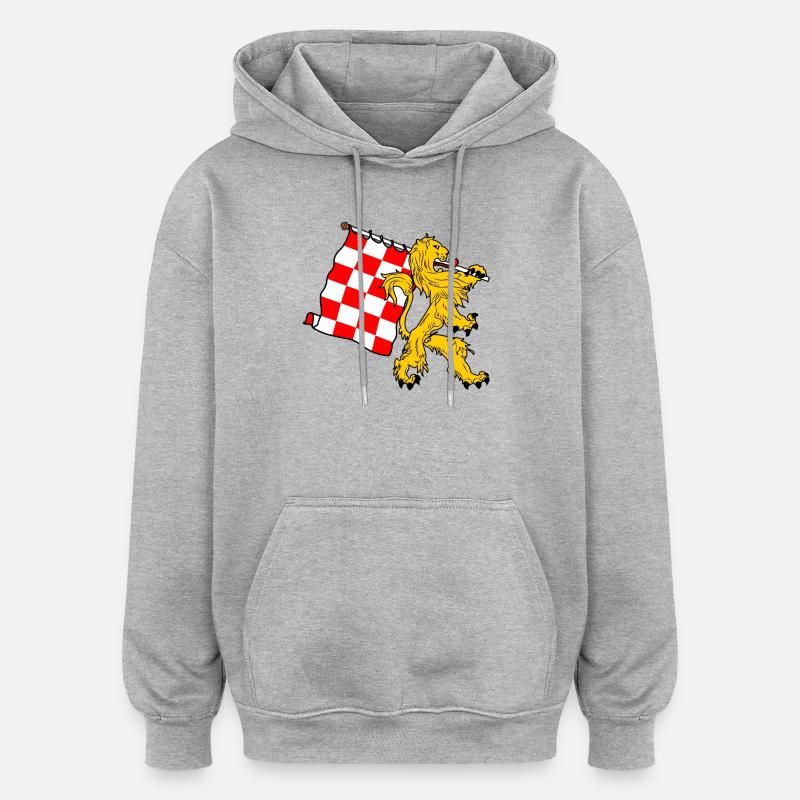 Lion avec drapeau Brabant-Septentrional Drapeau brabançon - Sweat à capuche oversize unisexe - gris chiné