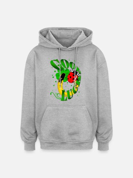 GOOD LUCK Horseshoe Clover Ladybug - Oversized Unisex Hoodie - heather grey