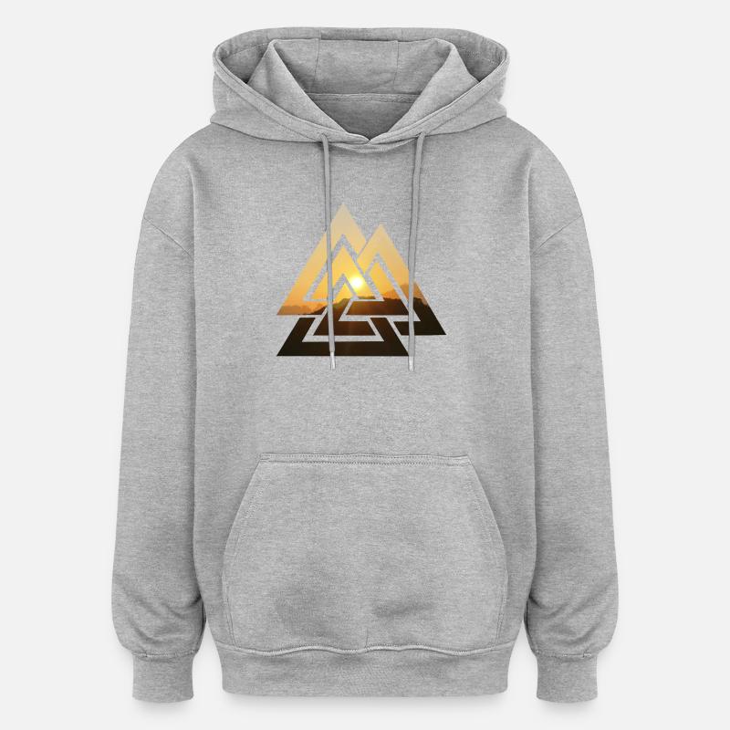 Valknut Wotansknoten Valhalla Sun - Sweat à capuche oversize unisexe - gris chiné