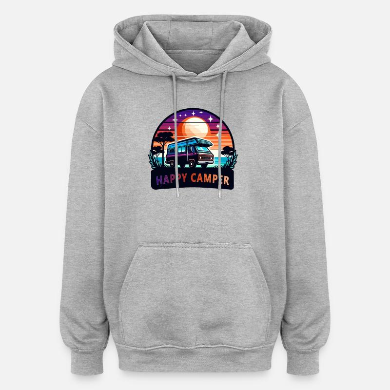 Sunset Happy Camping-car - Sweat à capuche oversize unisexe - gris chiné