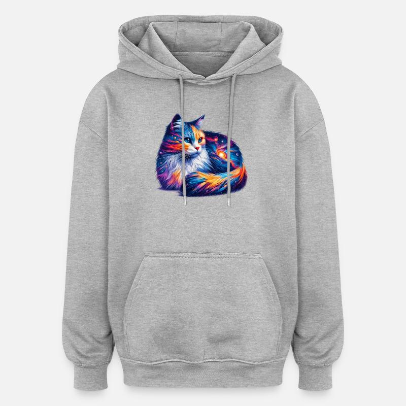 Chat - Sweat à capuche oversize unisexe - gris chiné