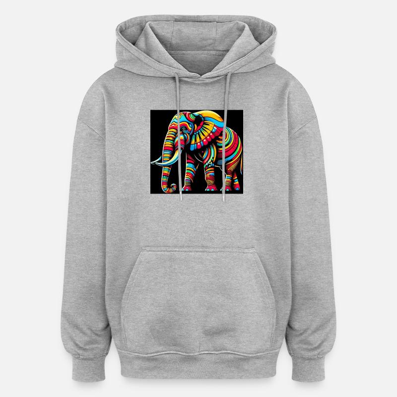 Éléphant Pop Art - Sweat à capuche oversize unisexe - gris chiné
