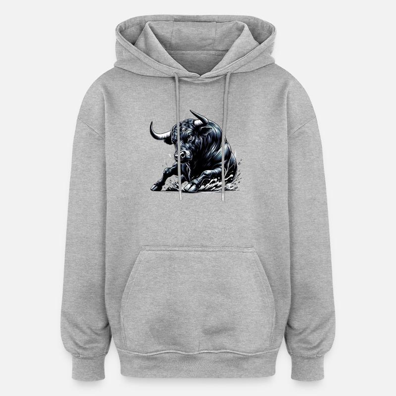Stier - Oversized Unisex Hoodie - Grau meliert