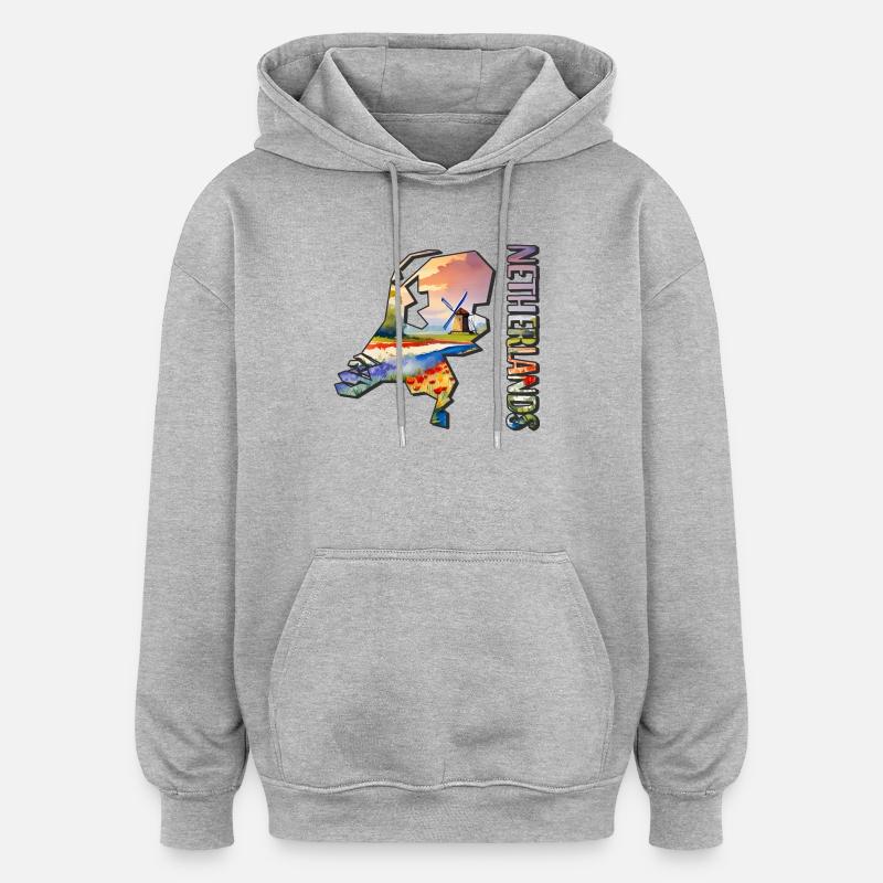 Carte à l’aquarelle Pays-Bas - Sweat à capuche oversize unisexe - gris chiné