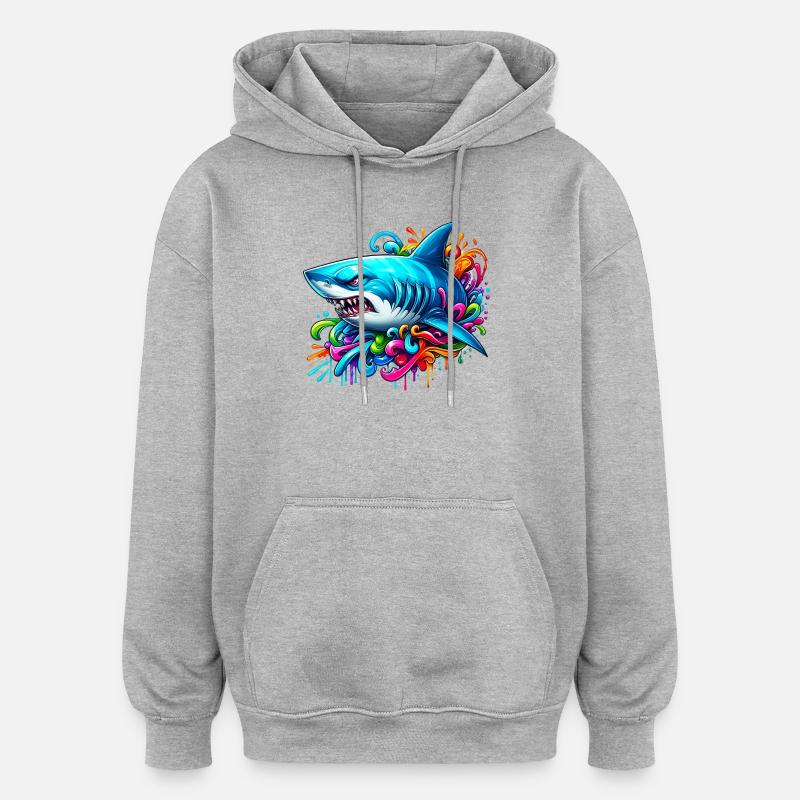Requin - Sweat à capuche oversize unisexe - gris chiné