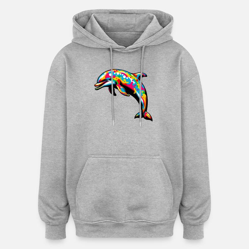 Dauphin - Sweat à capuche oversize unisexe - gris chiné