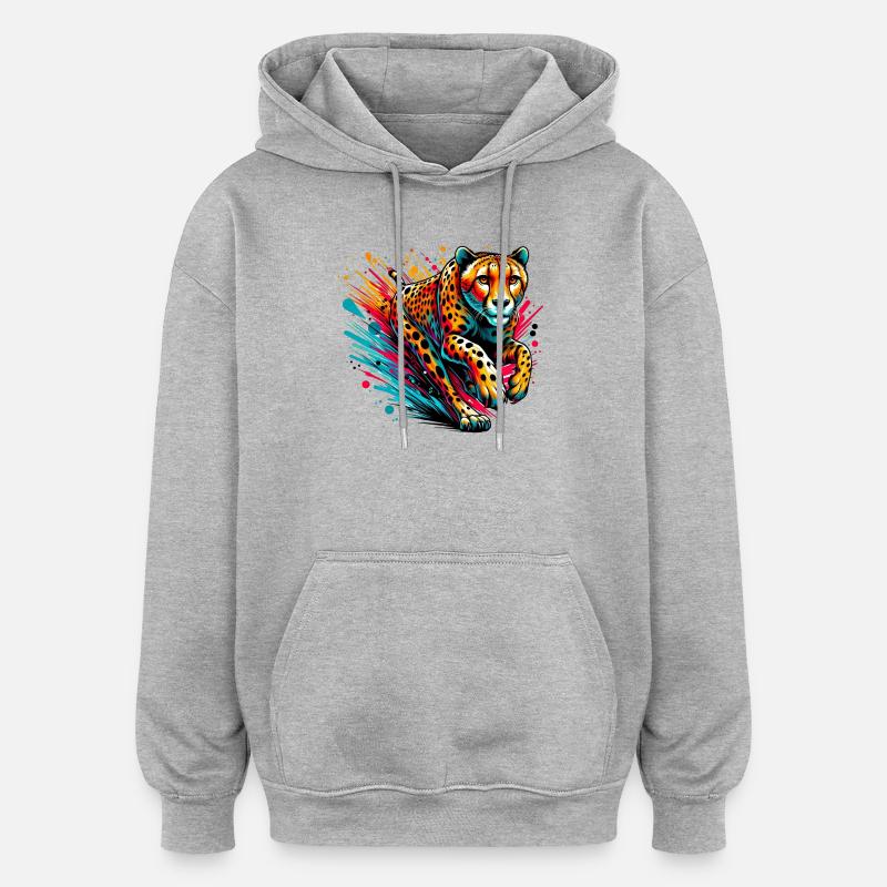 Guépard - Sweat à capuche oversize unisexe - gris chiné