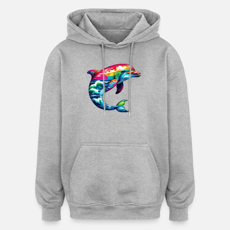 Dauphin - Sweat à capuche oversize unisexe - gris chiné