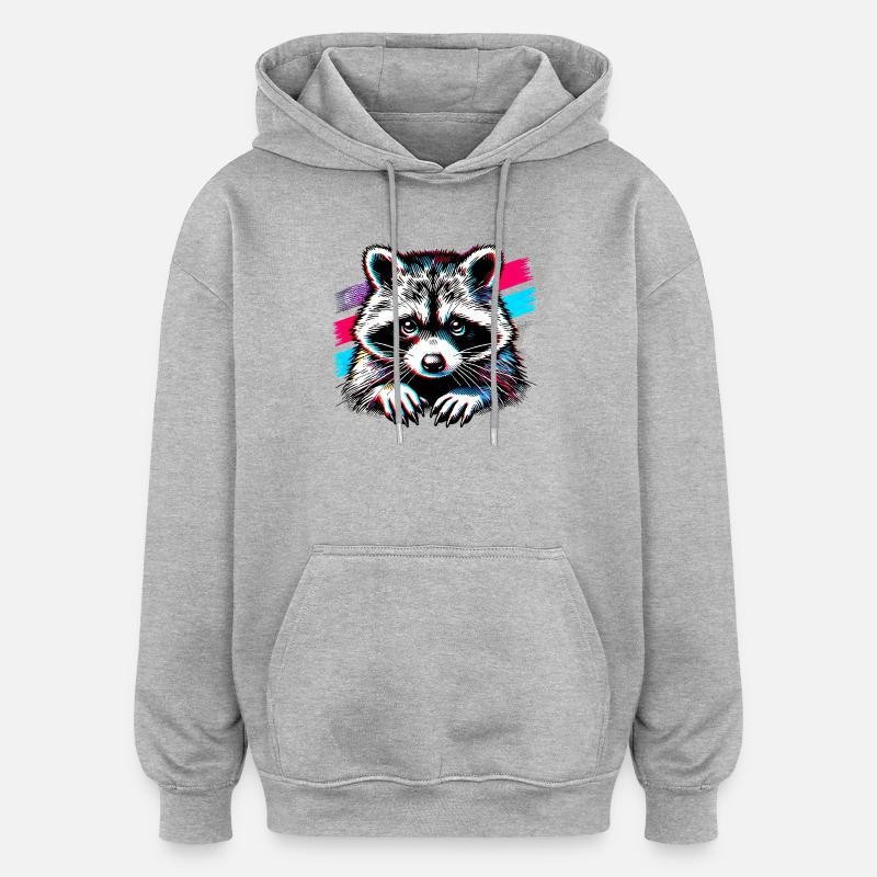 Raton laveur - Sweat à capuche oversize unisexe - gris chiné