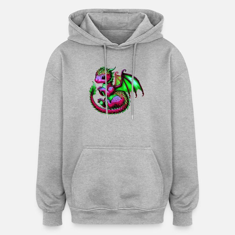 Drache - Oversized Unisex Hoodie - Grau meliert