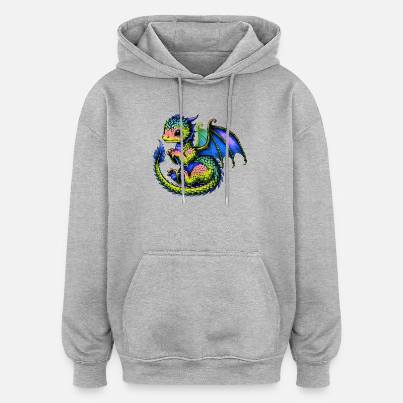 Dragon - Sweat à capuche oversize unisexe - gris chiné