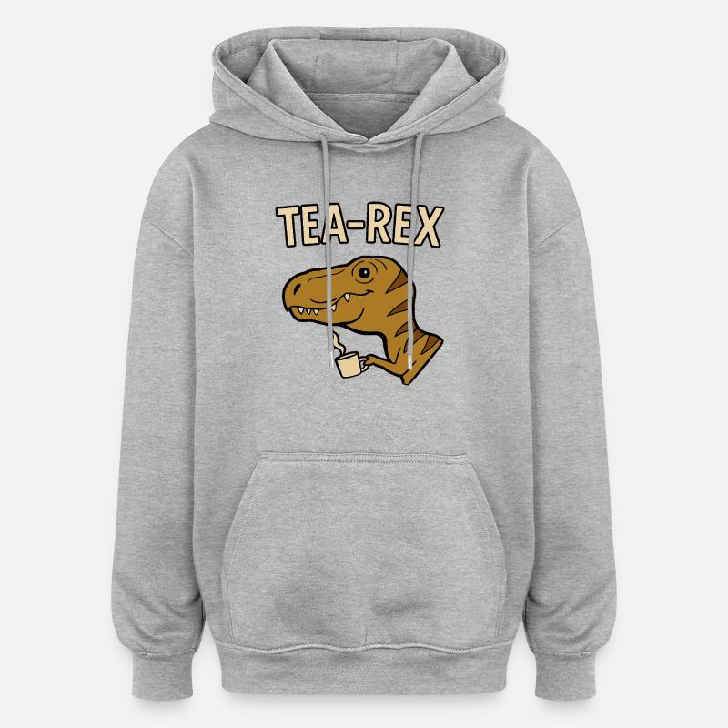 Thé Rex Dinosaure avec tasse - Sweat à capuche oversize unisexe - gris chiné