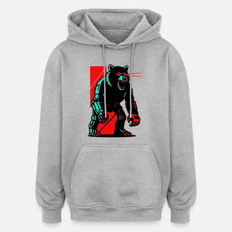 Mecha Techno Bär - Oversized Unisex Hoodie - Grau meliert