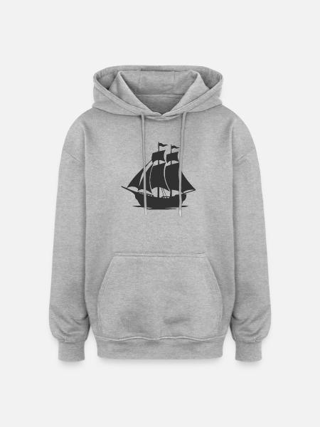 Mysterious Sailing Ship Silhouette - Oversized Unisex Hoodie - heather grey
