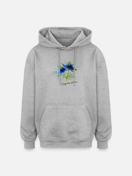 Nigella sativa - botanical illustration - Oversized Unisex Hoodie - heather grey