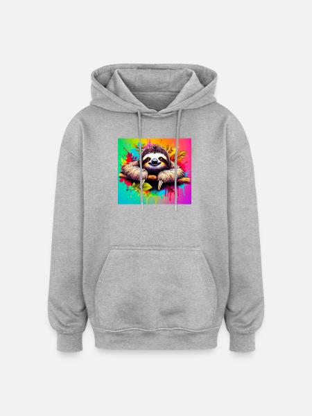 Faultier - Oversized Unisex Hoodie - Grau meliert