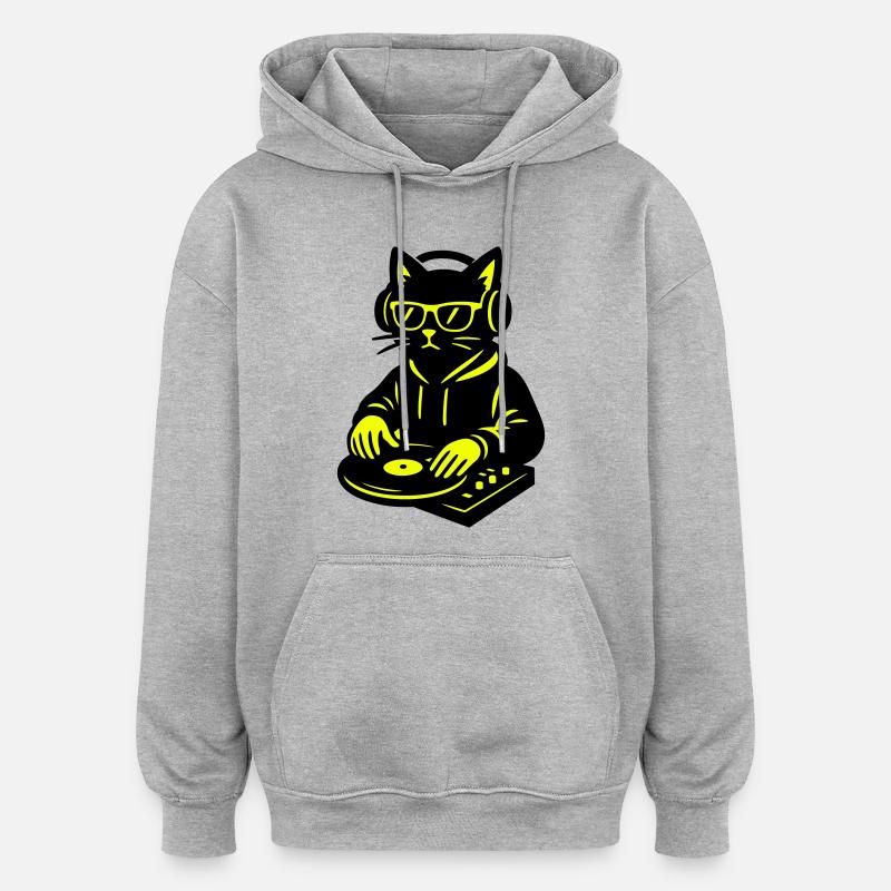 DJ Cat - Sweat à capuche oversize unisexe - gris chiné