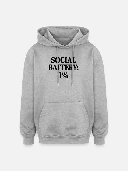 Social Battery - Oversized Unisex Hoodie - heather grey