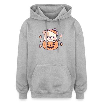 Chien mignon dans citrouille Halloween - Sweat à capuche oversize unisexe - gris chiné - Devant - Noah (186cm)
