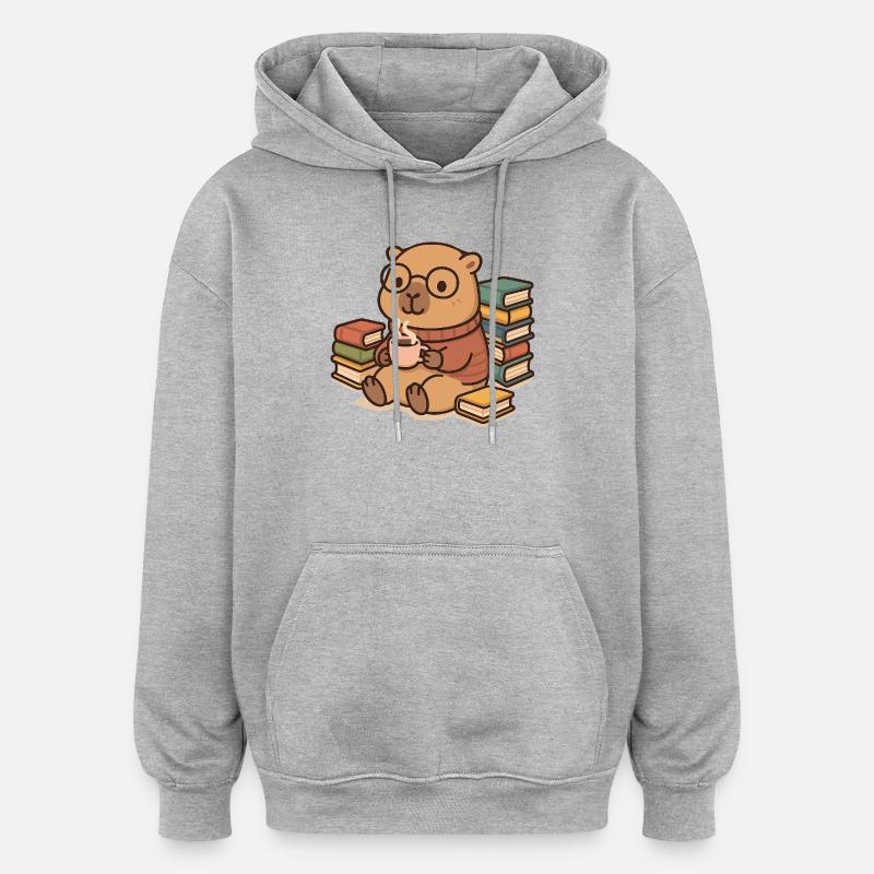 Capybara Leseratte – Bücher & Kaffee ☕📚 - Oversized Unisex Hoodie - Grau meliert