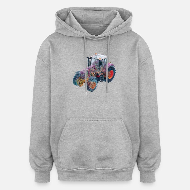 CAD-Röntgen-Traktor Farbenspiel Illustration - Oversized Unisex Hoodie - Grau meliert