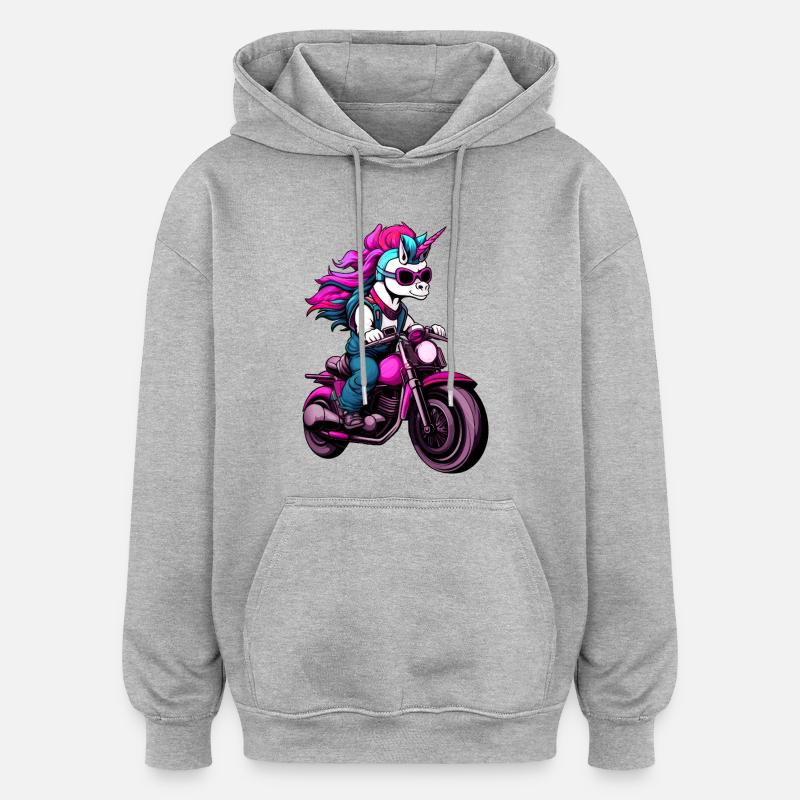 Motorrad Einhörner - Oversized Unisex Hoodie - Grau meliert