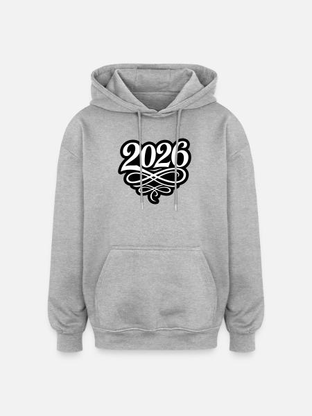 Année 2026 - Sweat à capuche oversize unisexe - gris chiné