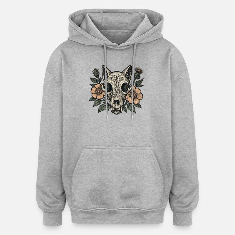 Fleurs : Renard du Crâne - Sweat à capuche oversize unisexe - gris chiné