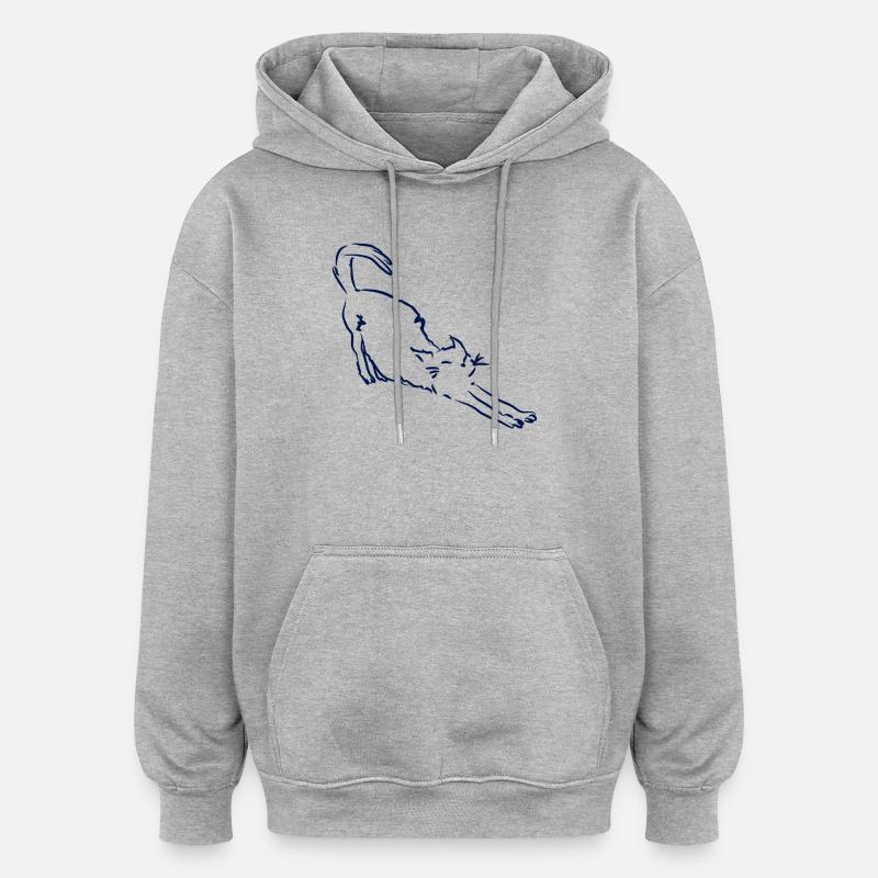Katze streckt sich - Oversized Unisex Hoodie - Grau meliert