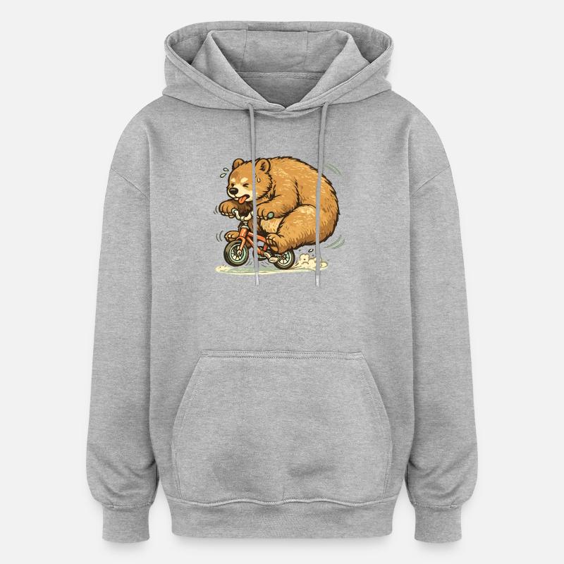 Frénésie de l’ours sur le vélo - Sweat à capuche oversize unisexe - gris chiné