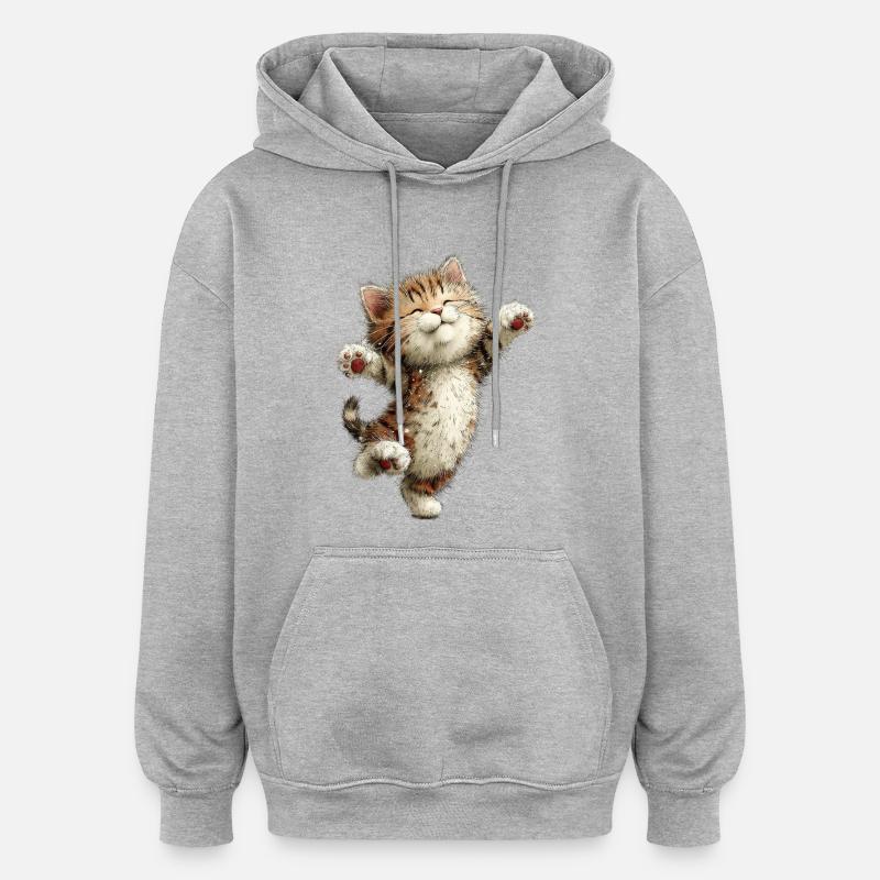 Chat heureux - Sweat à capuche oversize unisexe - gris chiné