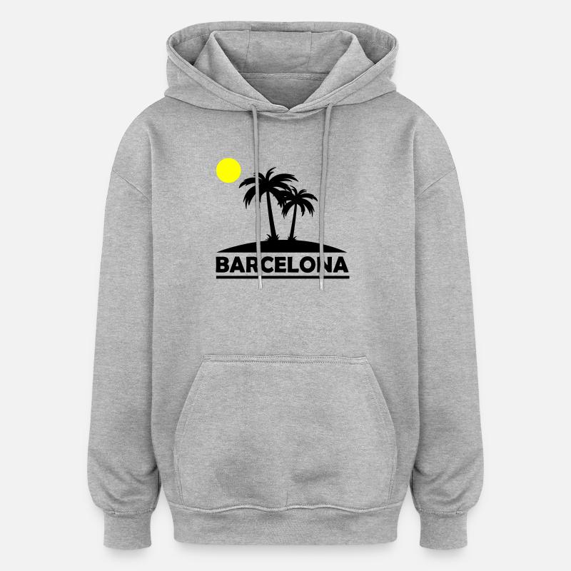 Plage de Barcelone - Sweat à capuche oversize unisexe - gris chiné