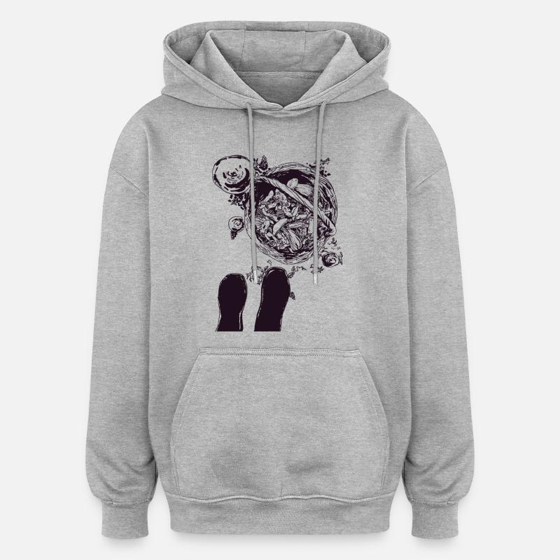 SUR LA FORÊT DE CHAMPIGNONS - Sweat à capuche oversize unisexe - gris chiné