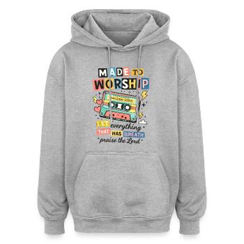 Made to Worship Retro Cassette - Sweat à capuche oversize unisexe - gris chiné - Devant - Noah (186cm)