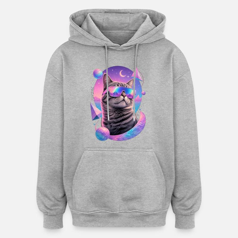 Chat Néon Astral Lunettes - Sweat à capuche oversize unisexe - gris chiné