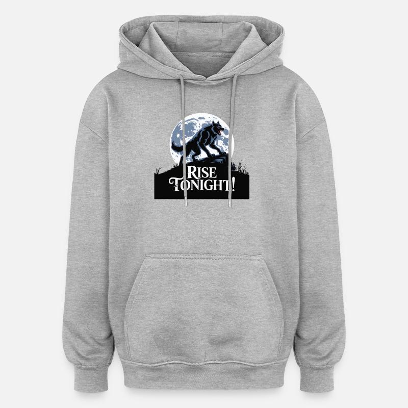 Lone Wolf Rise Tonight Moon Graphic - Oversized Unisex Hoodie - heather grey