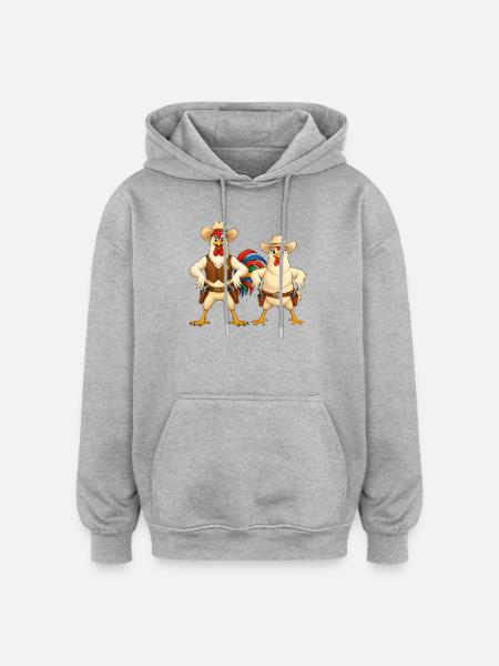 Rooster and chicken in Wild West - Oversized Unisex Hoodie - heather grey