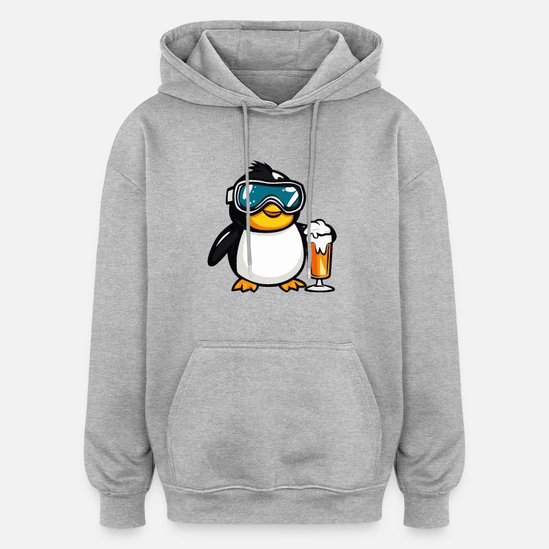 Pinguin Apres Ski Bier - Oversized Unisex Hoodie - Grau meliert