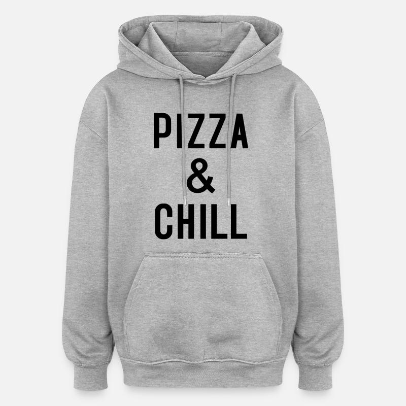 PIZZA & CHILL - Sweat à capuche oversize unisexe - gris chiné
