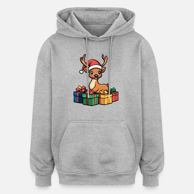 Hirsch Weihnachten Comic Geschenke - Oversized Unisex Hoodie - Grau meliert