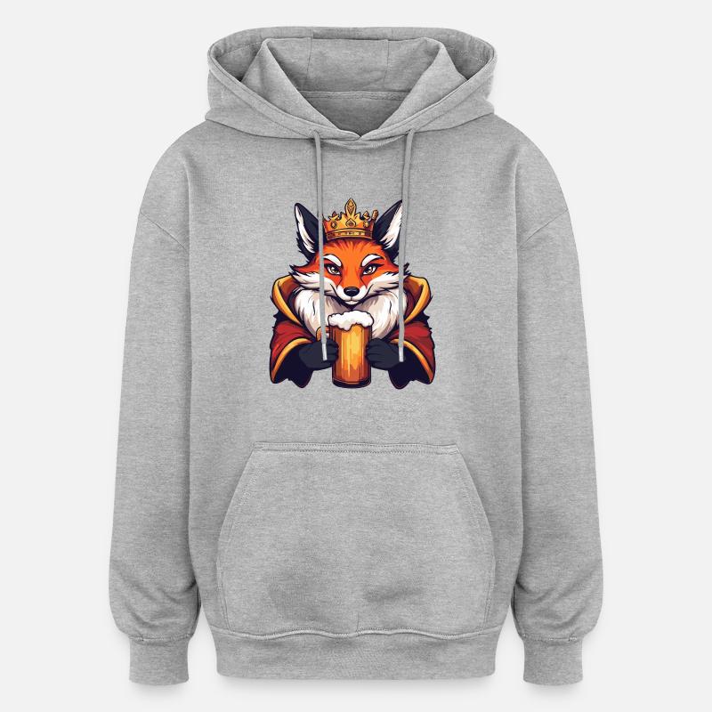 Fox Bière Drôle - Sweat à capuche oversize unisexe - gris chiné