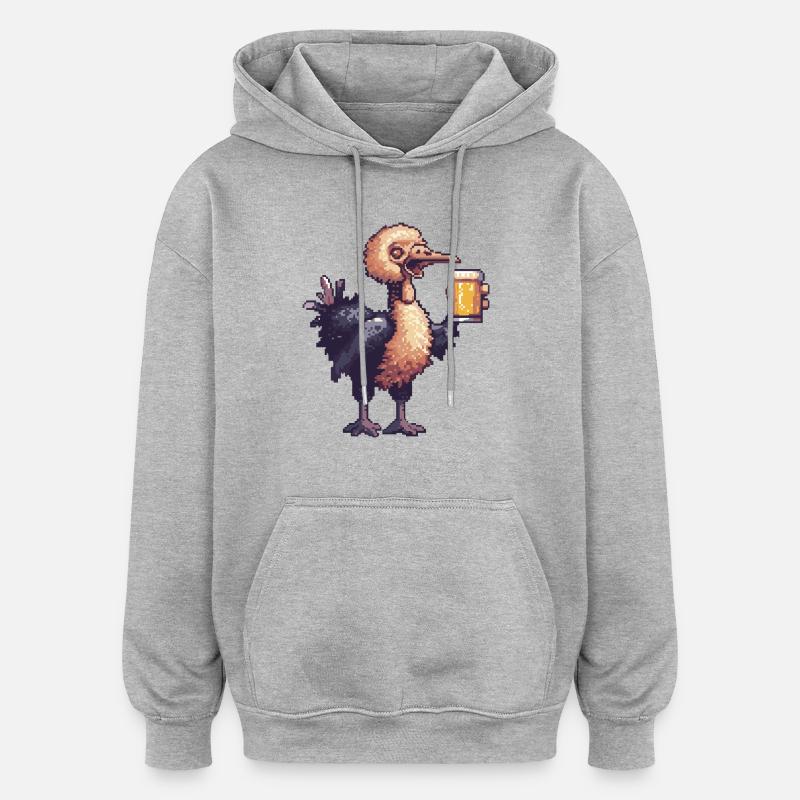 Bière Strauss Pixel - Sweat à capuche oversize unisexe - gris chiné