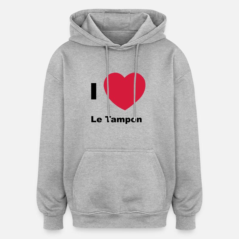 i love le tampon - Sweat à capuche oversize unisexe - gris chiné