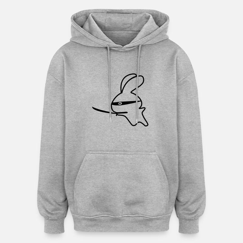 Lapin Ninja Kamikaze - Sweat à capuche oversize unisexe - gris chiné