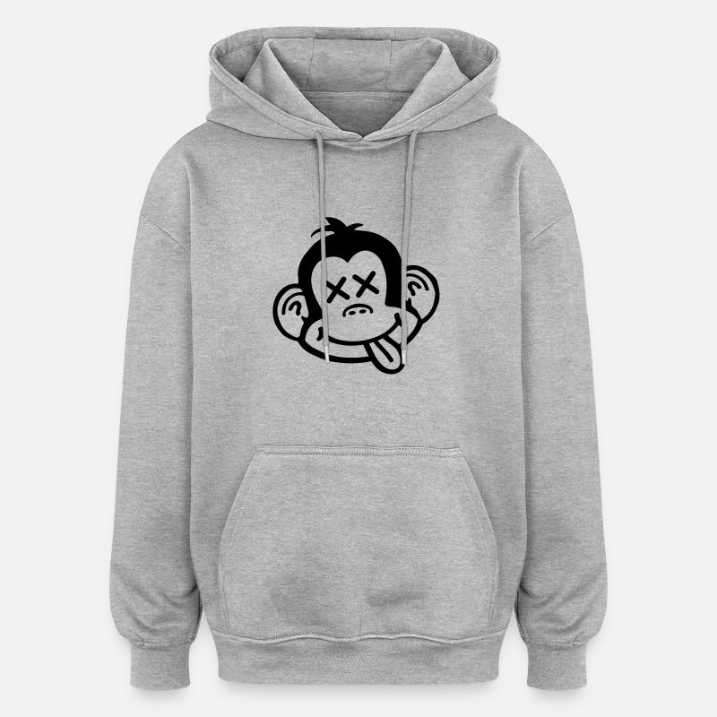 affe_crazy_smiley_aq1 - Sweat à capuche oversize unisexe - gris chiné