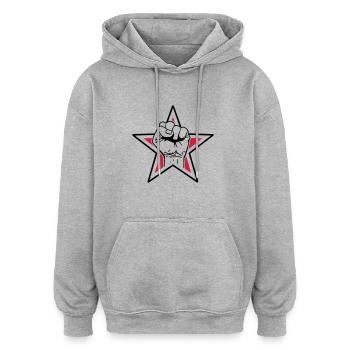 Étoile fist - fist liberté, lutter contre la - Sweat à capuche oversize unisexe - gris chiné - Devant - Noah (186cm)